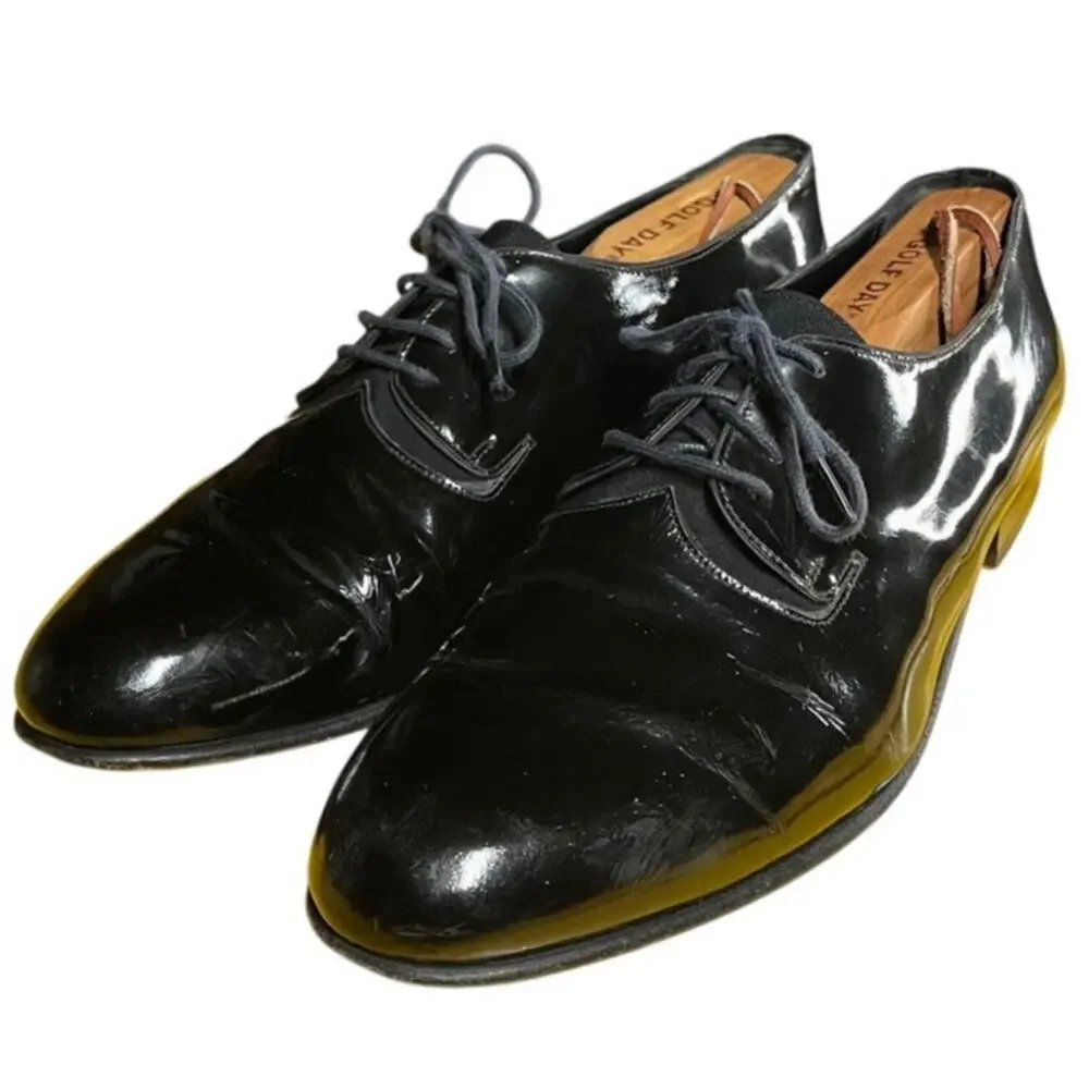 Bally Switzerland Bice Black Patent Leather Tuxedo Dress Shoes Mens Size 8 M VTG